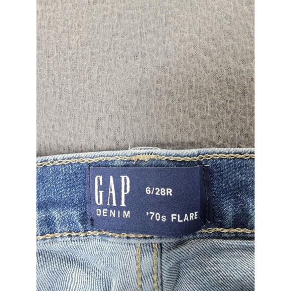 GAP Jeans Womens 6/28R Blue 70s Flare High Rise Stretch Denim Boho Hippie - Picture 9 of 13